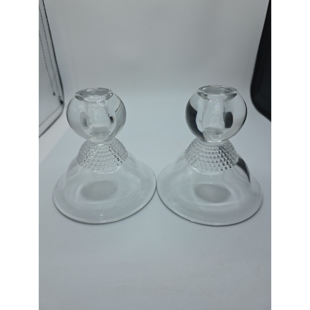 Vintage 2 Duncan & Miller Company Teardrop Clear Glass Candle Holders Elegant